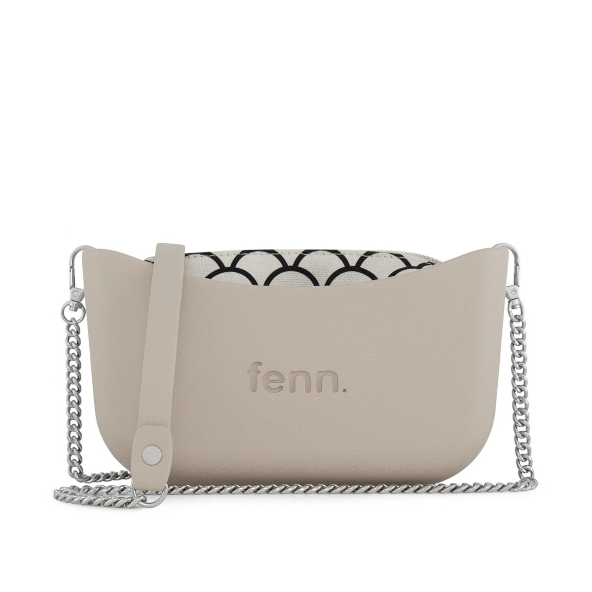 Fenn Classic Handbag Mushroom– Pattern Inner– Silver Zip – Chain Strap