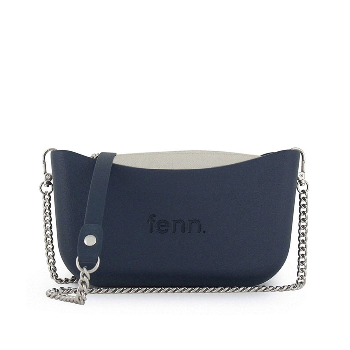Fenn Classic Handbag Navy-Bone Inner-Silver Zip-Chain Strap