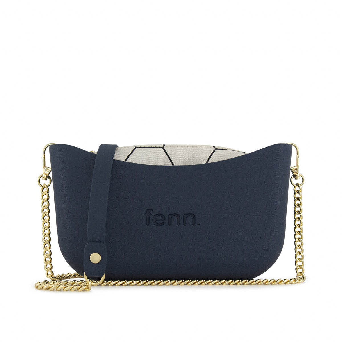 Fenn Classic Handbag Navy-Pattern Inner-Gold Zip- Chain Strap