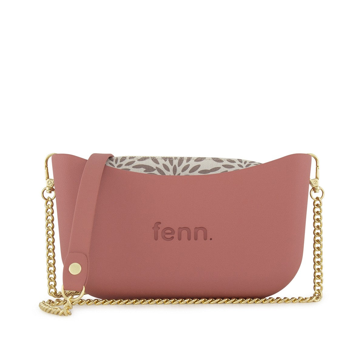 Fenn Classic Handbag Pink-Pattern Inner-Gold Zip- Chain Strap