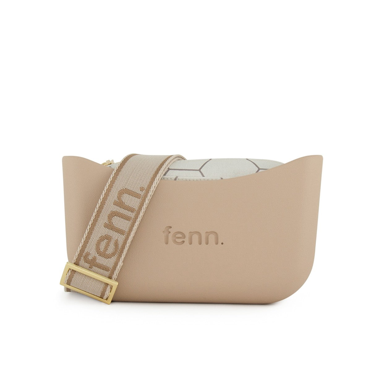 Fenn Classic Handbag Sand– Pattern Inner –Gold Zip – Adjustable Canvas Strap