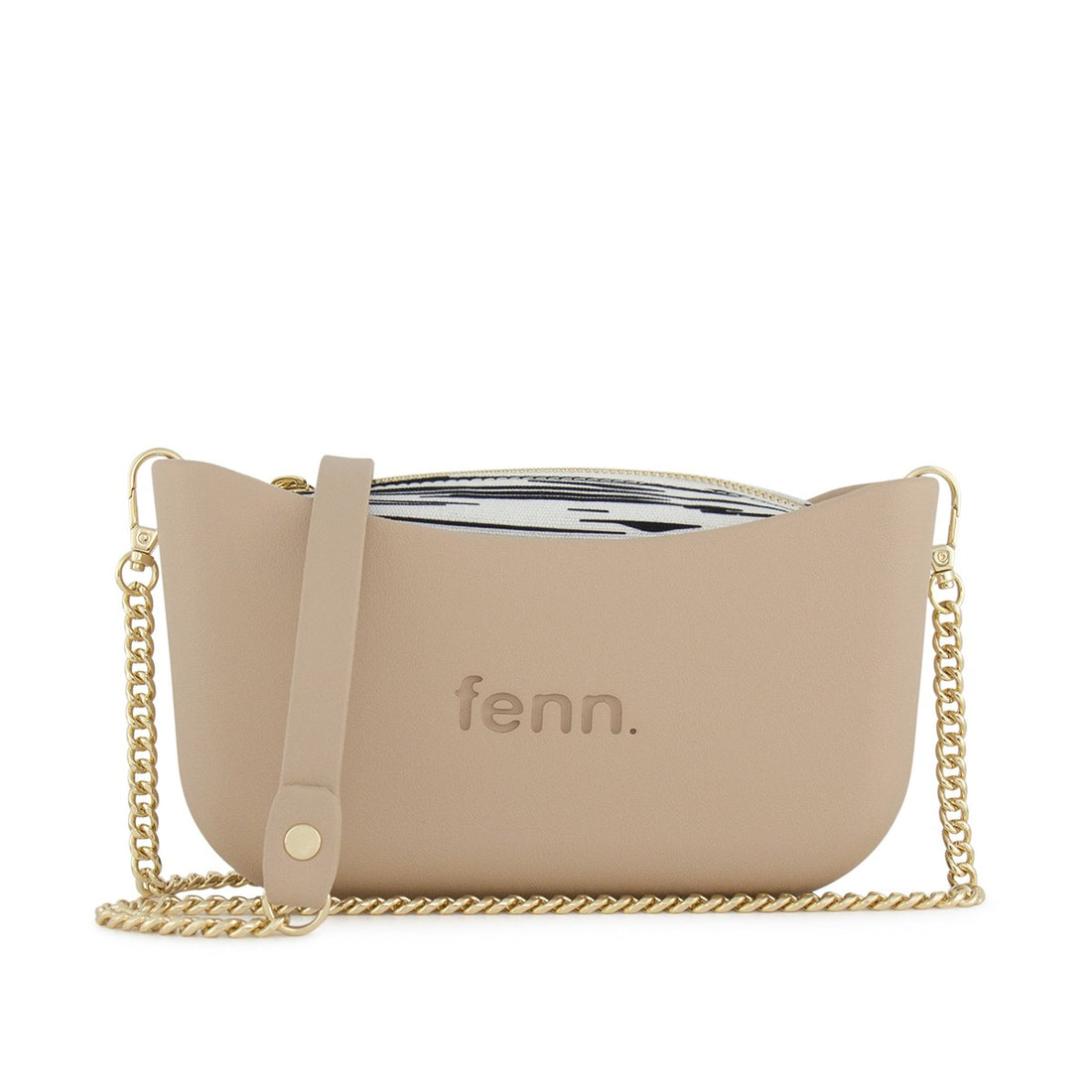 Fenn Classic Handbag Sand– Pattern Inner-Gold Zip-Chain Strap