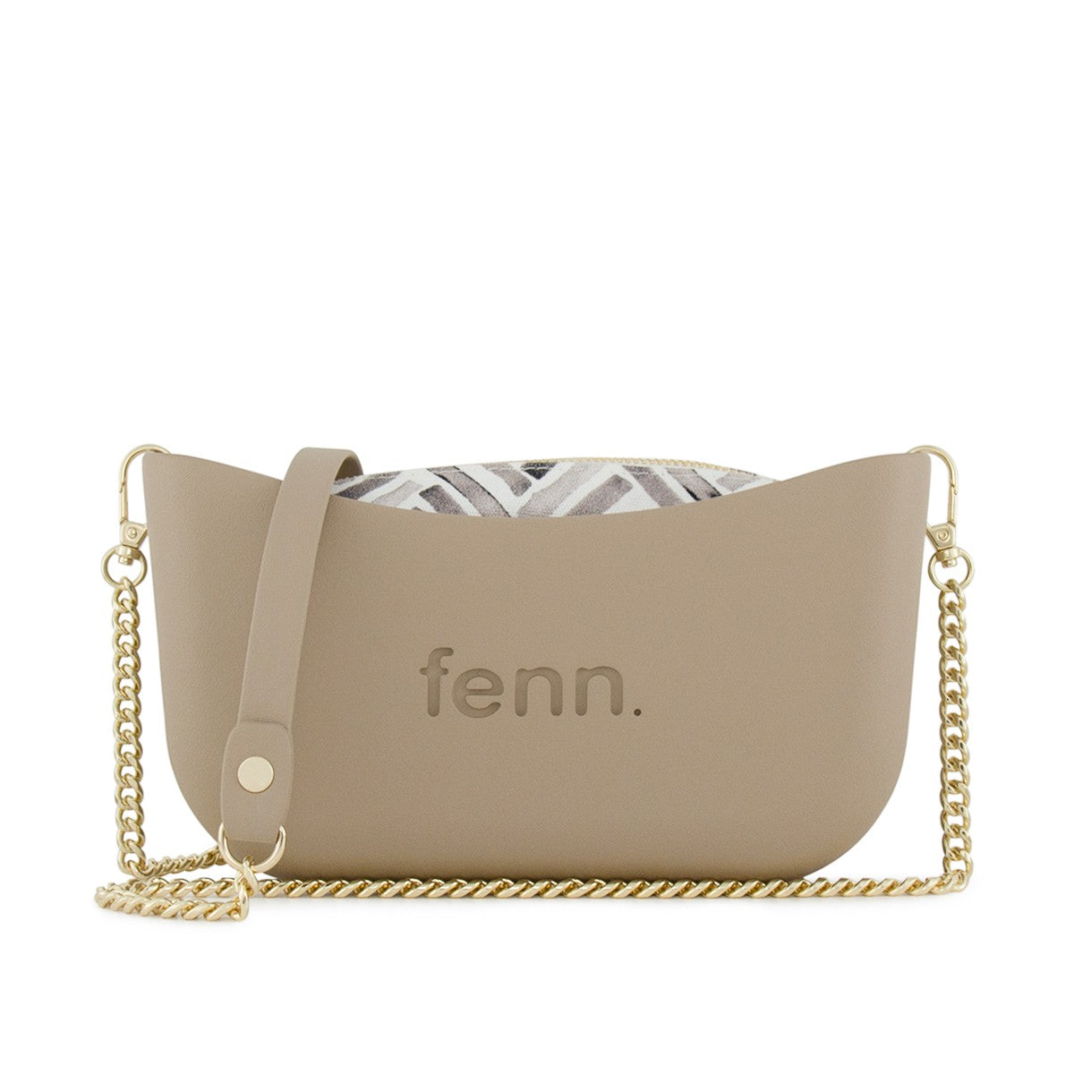 Fenn Classic Handbag Stone-Patern Inner-Gold Zip-Chain Strap