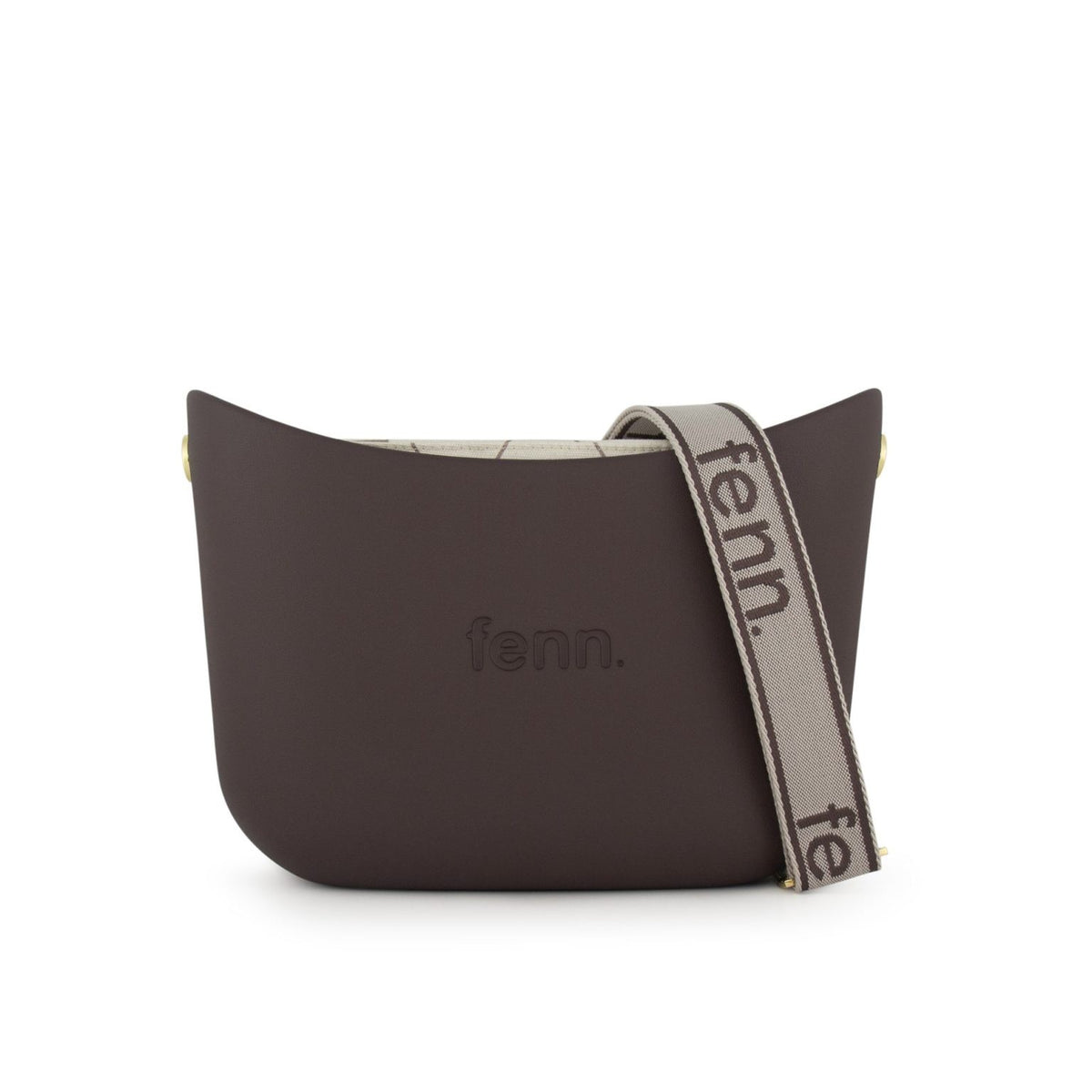 Fenn Messenger Bag-Chocolate-Pattern Inner-Gold Zip-Adjustable Canvas Strap