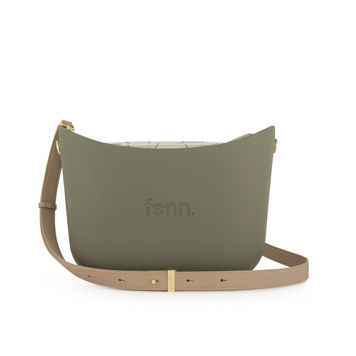 Fenn Messenger Bag-Watercress-Pattern Inner-Gold Zip-Adjustable Faux Leather Strap