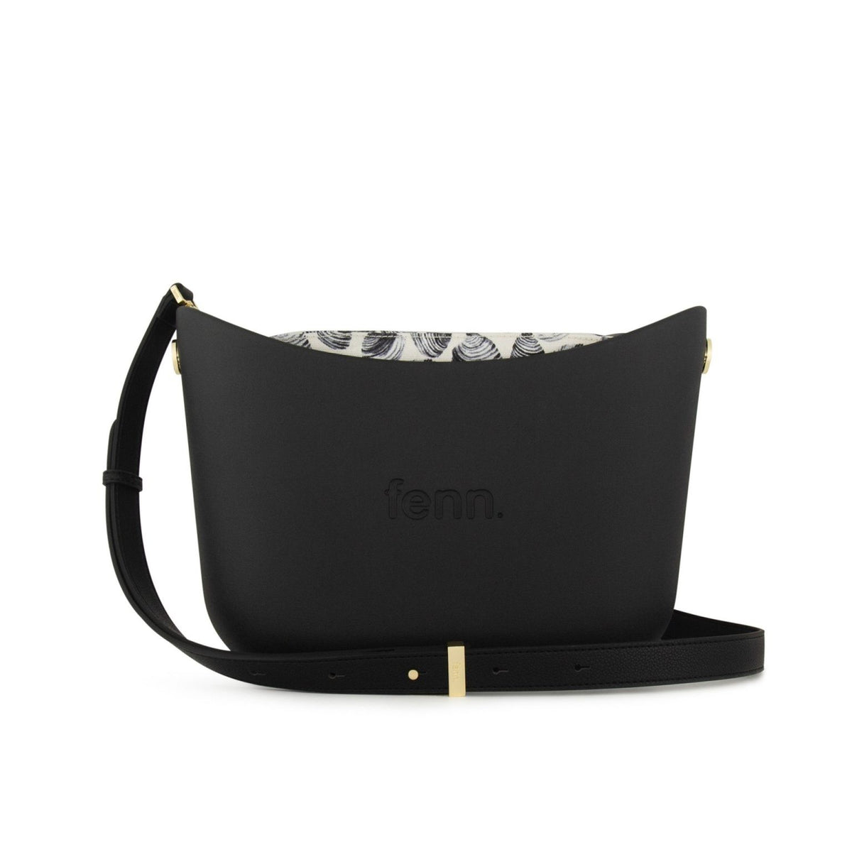 Fenn Messenger Black-Pattern Inner-Gold Zip-Adjustable Faux Leather Strap