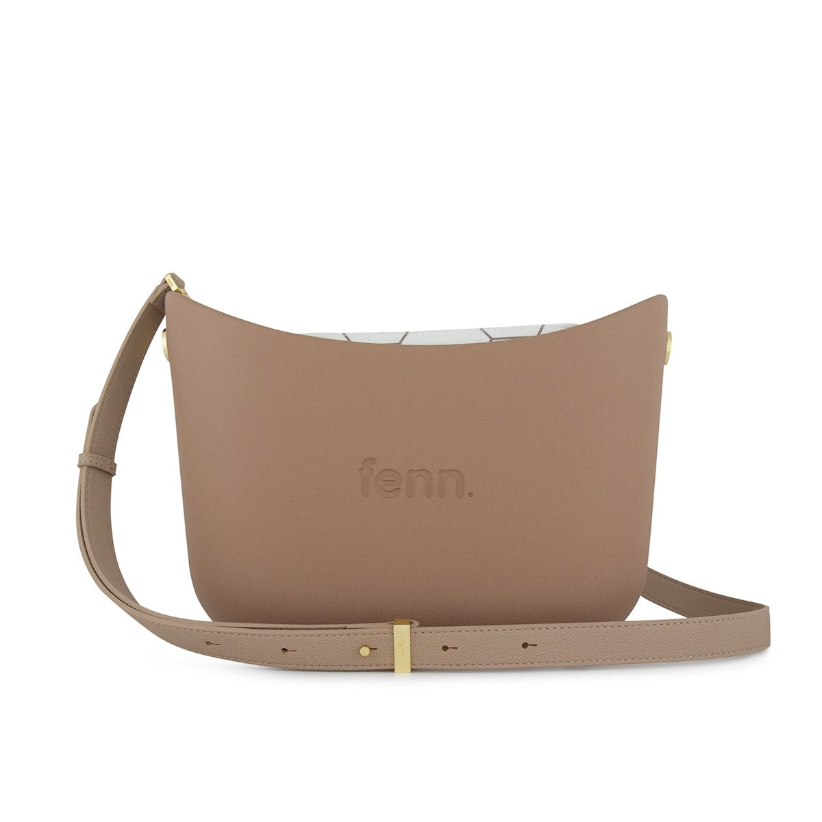 Fenn Messenger Cappuccino-Pattern Inner-Gold Zip-Adjustable Faux Leather Strap