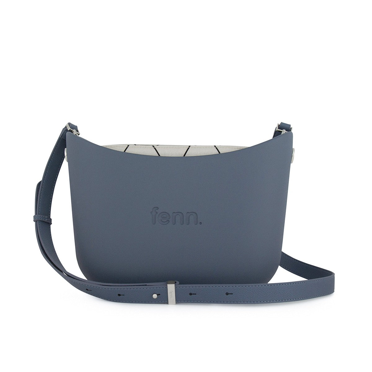 Fenn Messenger Denim-Pattern Inner-Silver Zip-Adjustable Faux Leather Strap