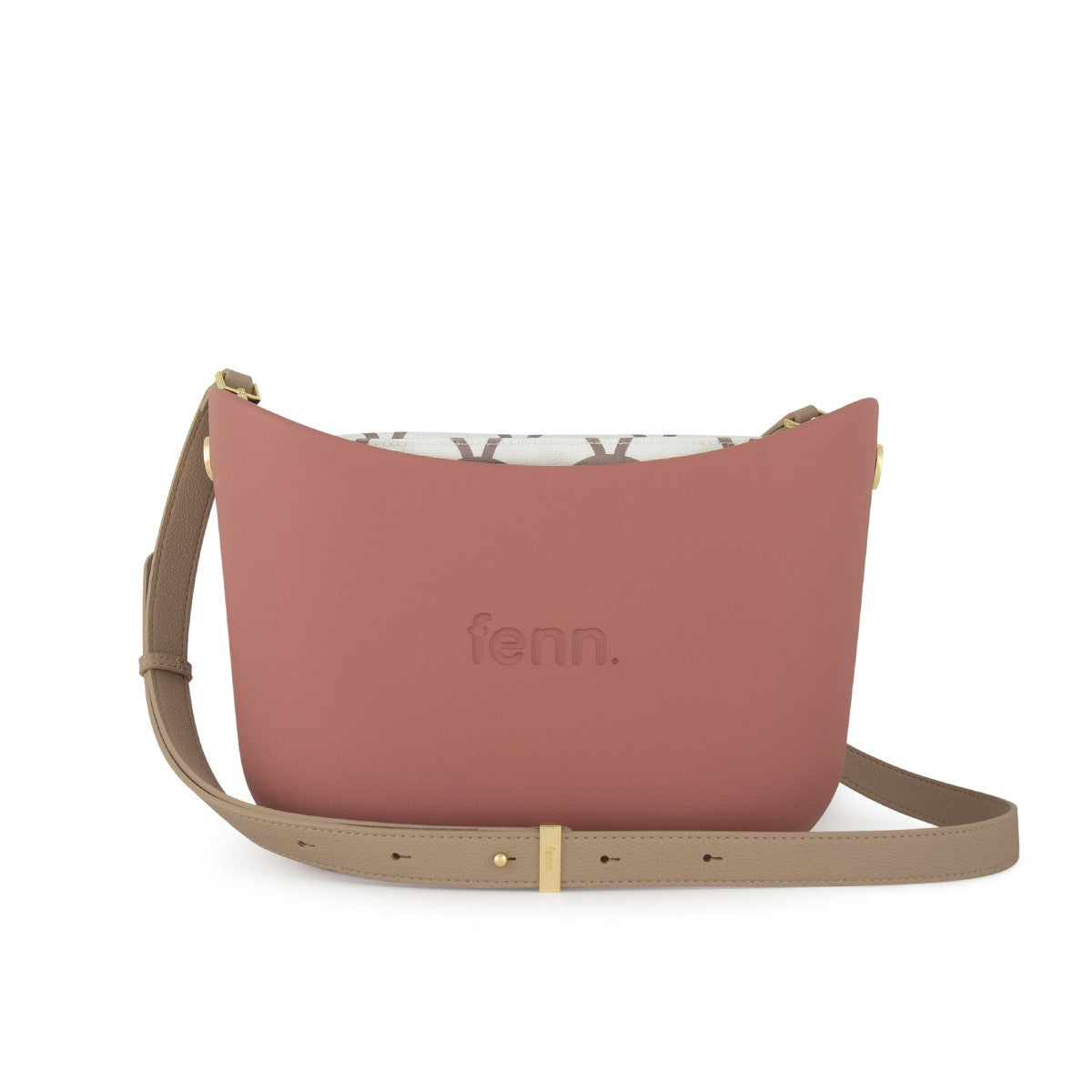 Fenn Messenger Pink-Pattern Inner-Gold Zip-Adjustable Faux Leather Strap
