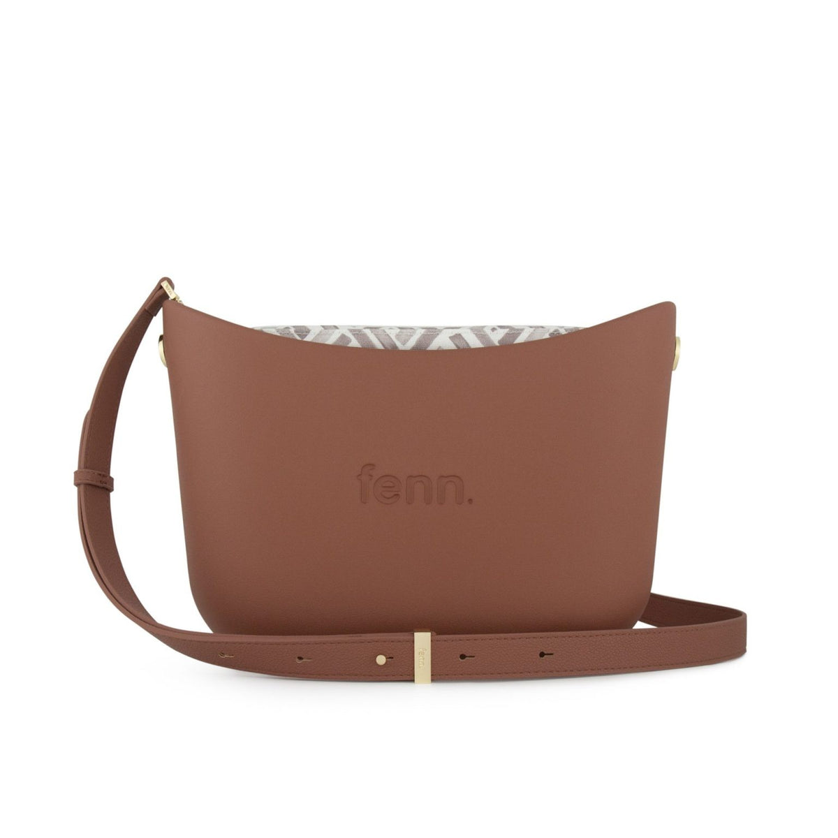 Fenn Messenger Tan-Pattern Inner-Gold Zip-Adjustable Faux Leather Strap