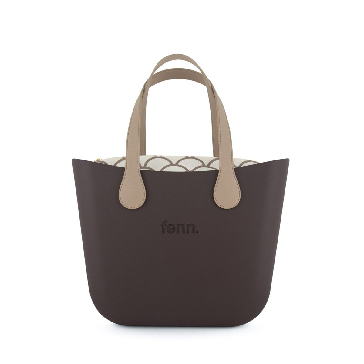 Fenn Original Handbag Chocolate-Pattern Inner-Gold Zip-Light Stone Flat Handle