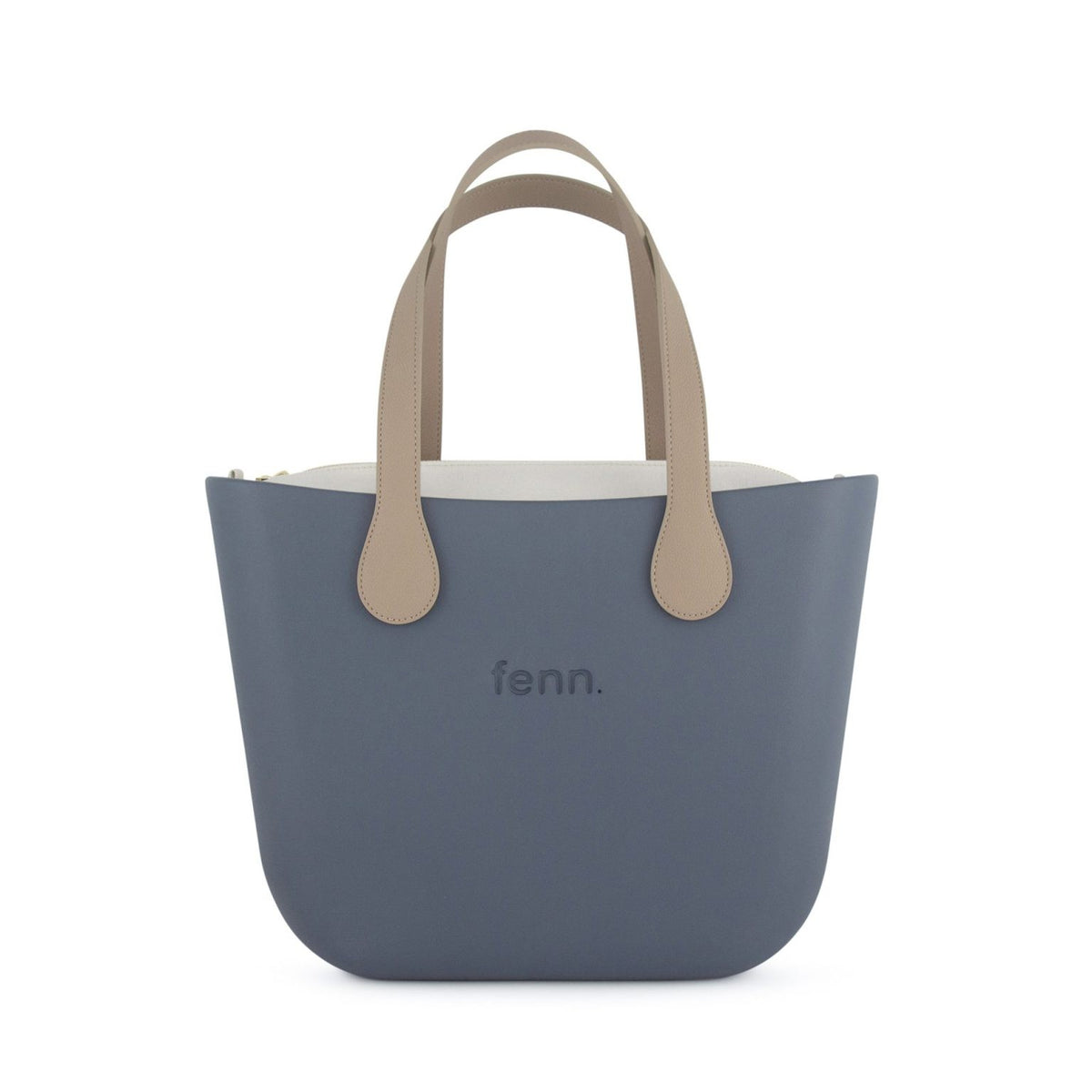 Fenn Original Handbag Denim Bone Inner Gold Zip Light Stone Flat Handles