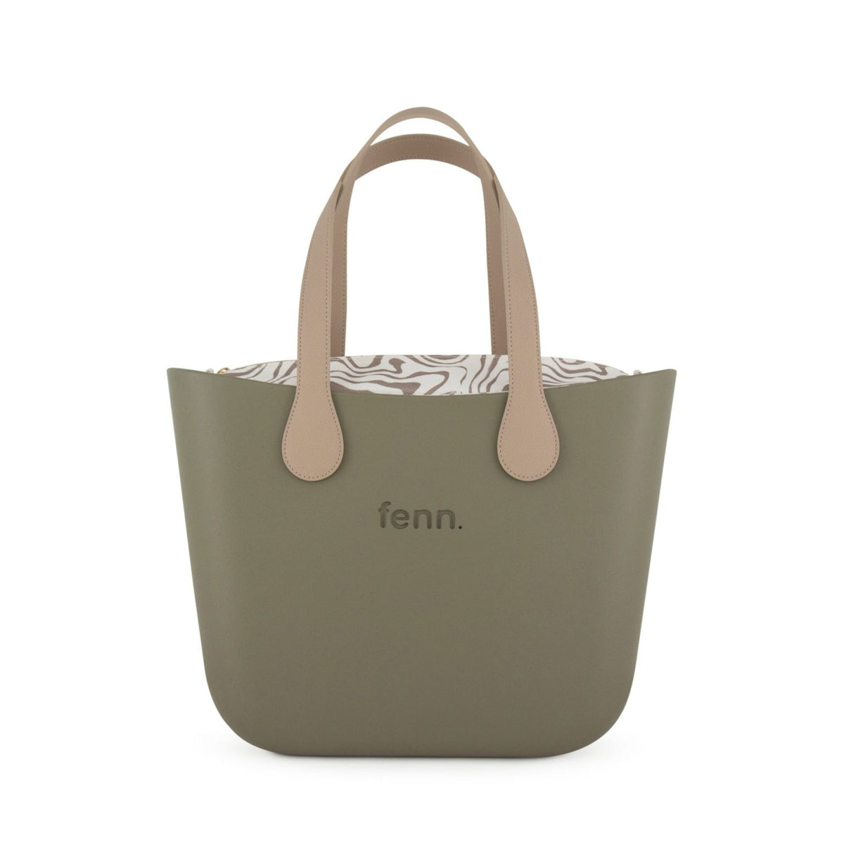 Fenn Original Handbag Watercress Pattern Inner Gold Zip Light Stone Flat Handles