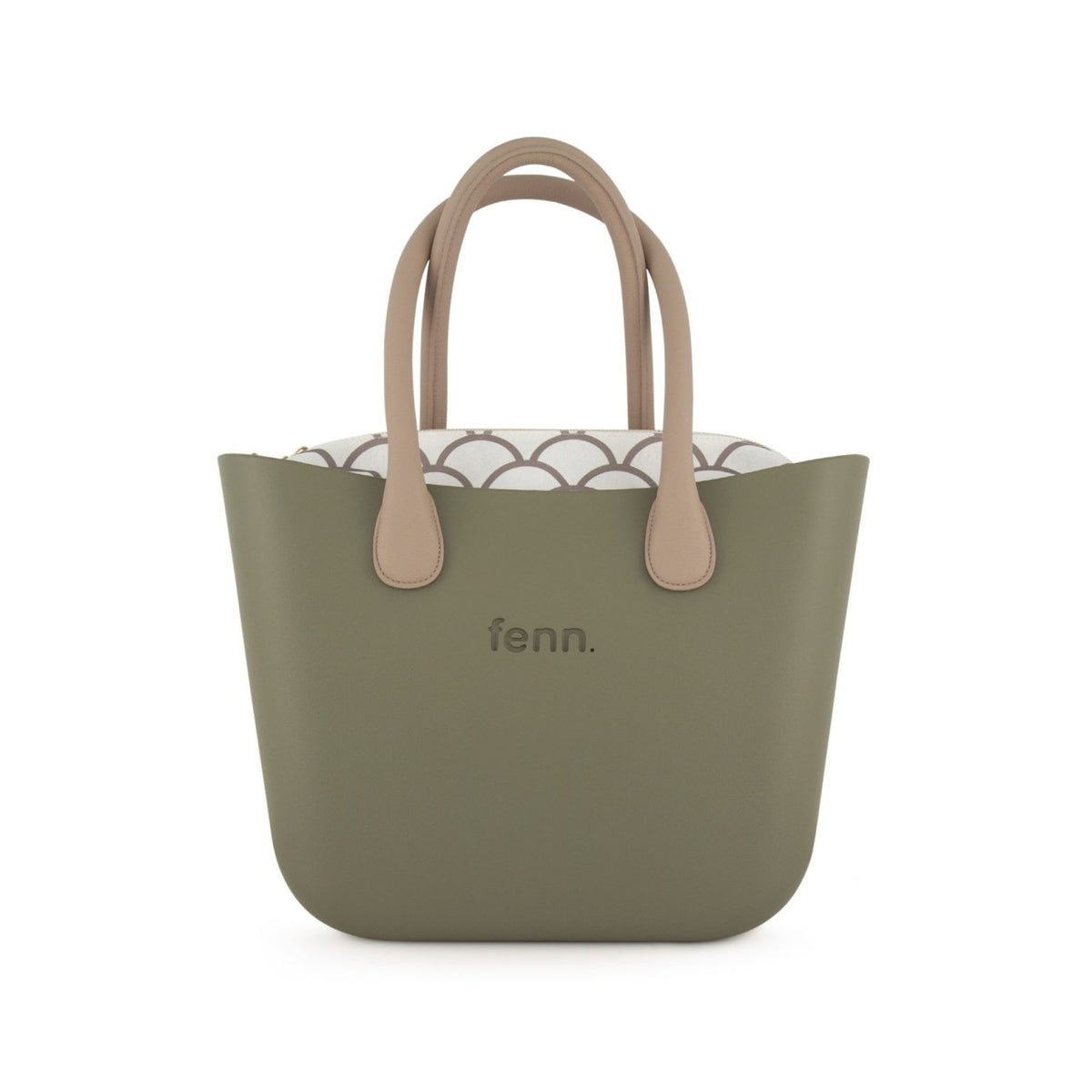 Fenn Original Handbag Watercress Pattern Inner Gold Zip Light Stone Round Handles