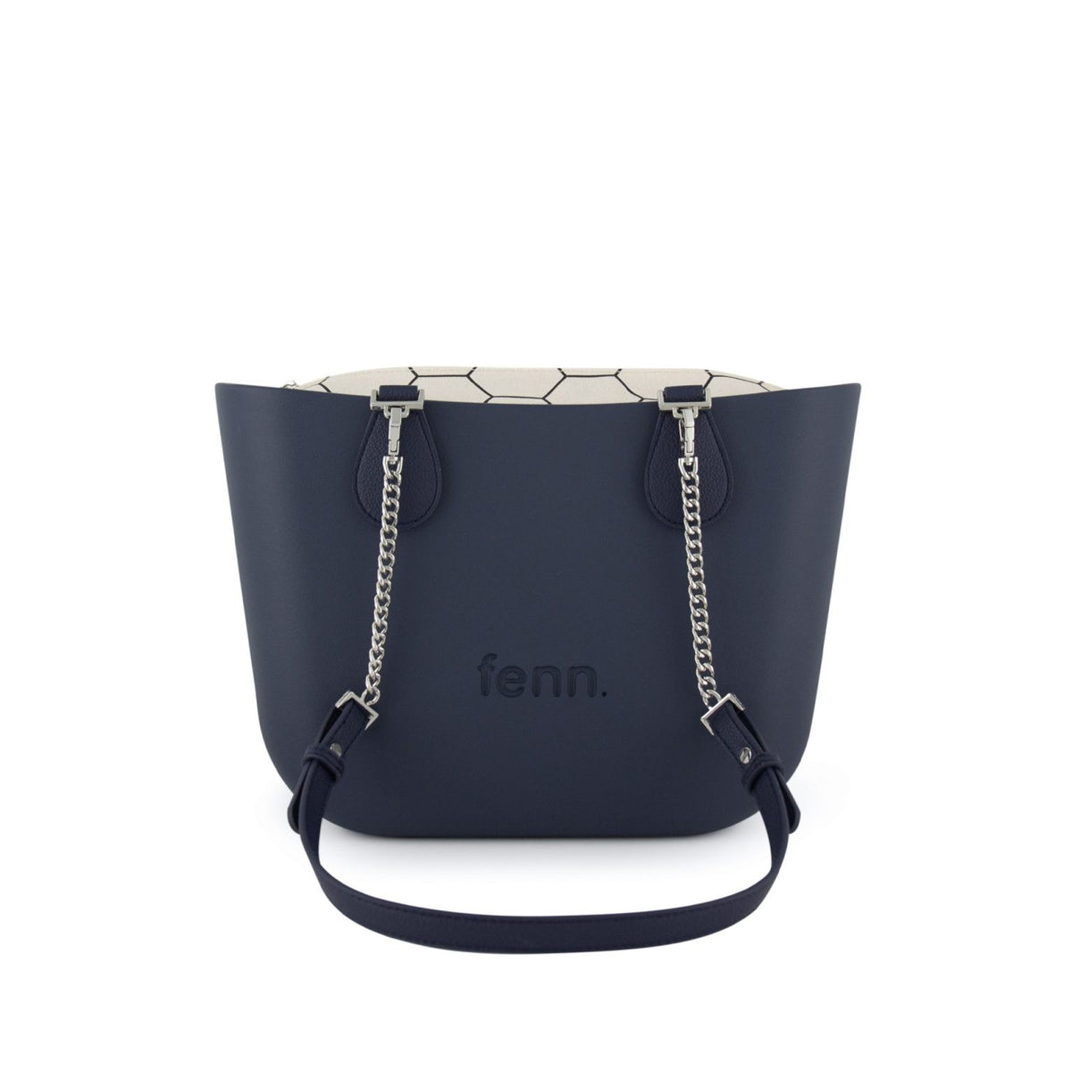 Fenn Petite Handbag Navy-Pattern Inner-Silver Zip-Navy/Silver Chain Handle