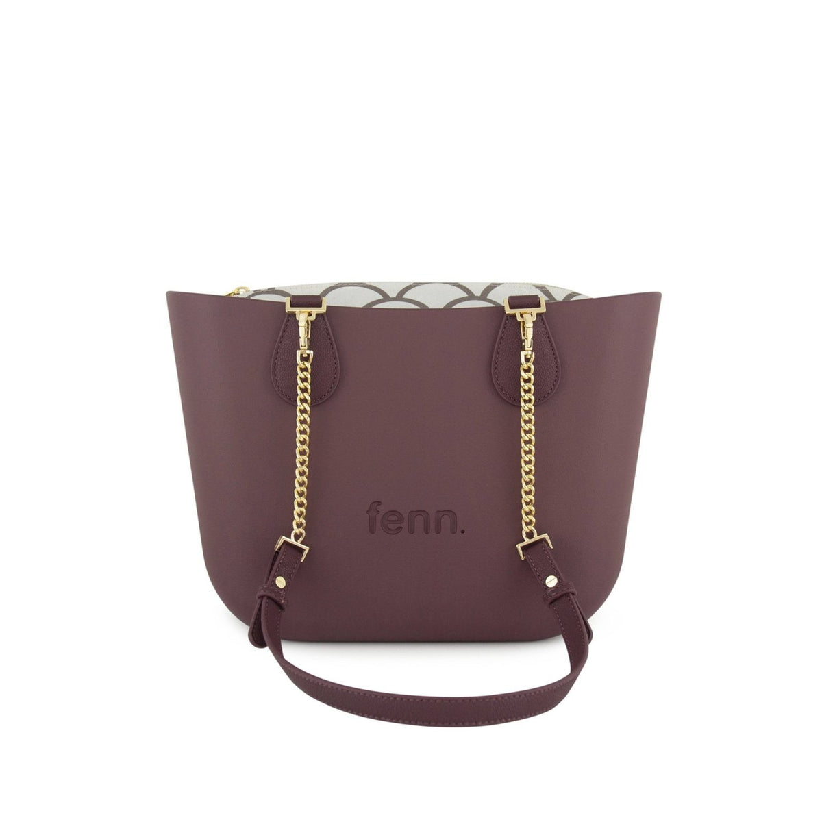 Fenn Petite Handbag Purple- Pattern Inner – Gold Zip – Purple/ Gold Chain Handle