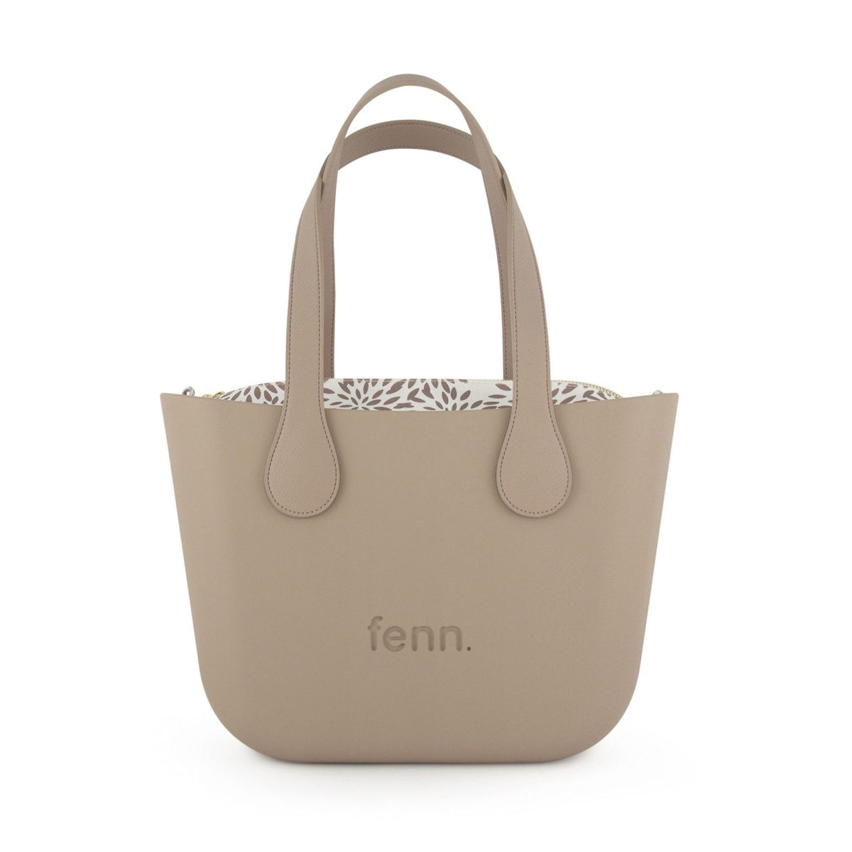 Fenn Petite Handbag Stone – Pattern Inner – Gold Zip – Light Stone Flat Handles