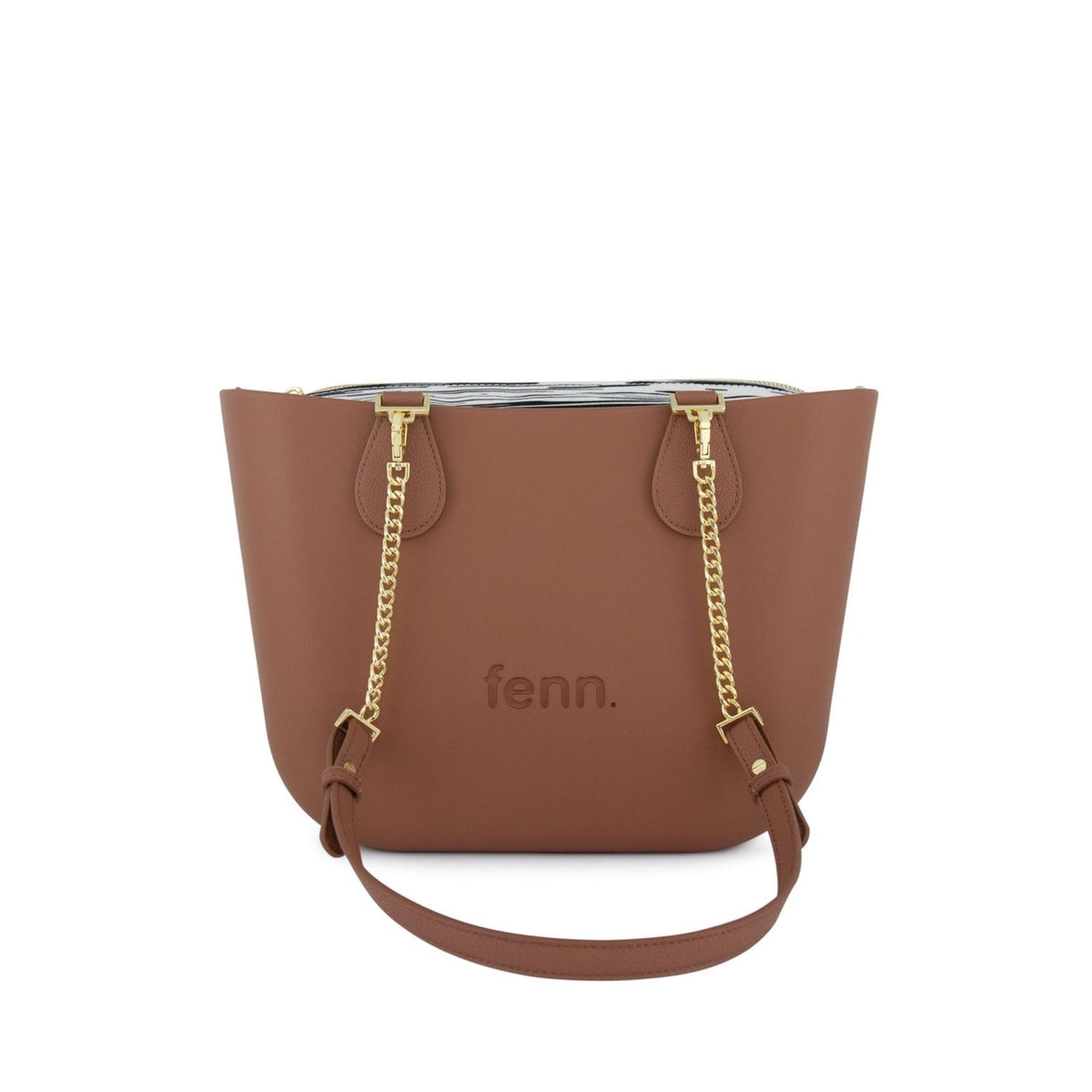 Fenn Petite Handbag Tan-Pattern Inner- Gold Zip-Tan/Gold Chain Handle