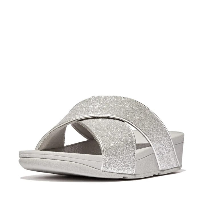 Fit Flop Womens Glitterdust Cross Slides Silver