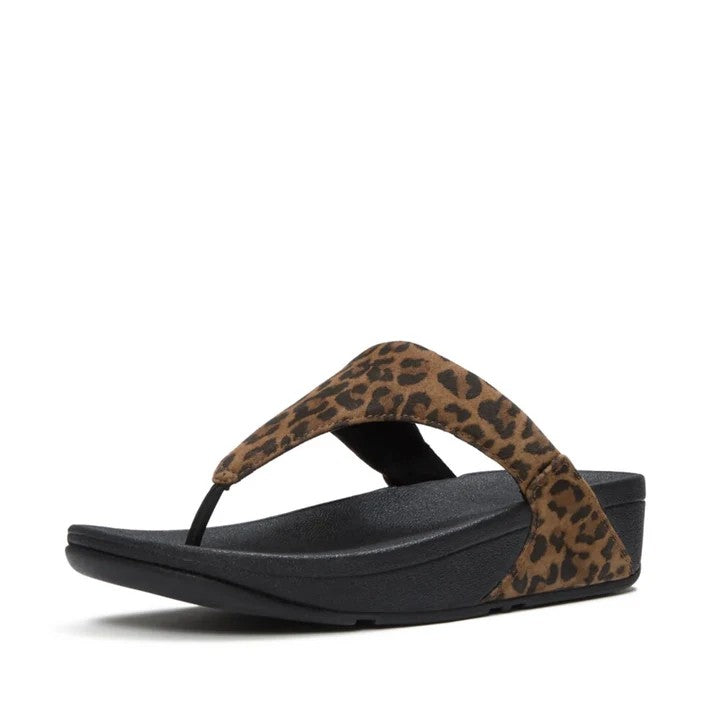 Fit Flop Womens Lulu Suede Sandal Leopard Tan Black