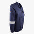 Navy Fmt D59 Flame and Acid Jacket, viewed from the side, featuring a reflective strip on the sleeve and multiple utility
