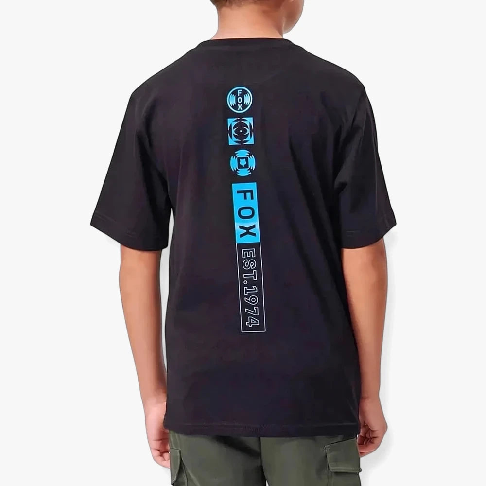 Black Fox Boys Blur Shortsleeve Tee with blue Fox logo and &