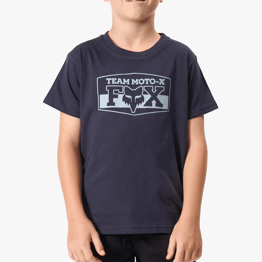 Fox Boys Team Short Sleeve Tee in navy, featuring a prominent &