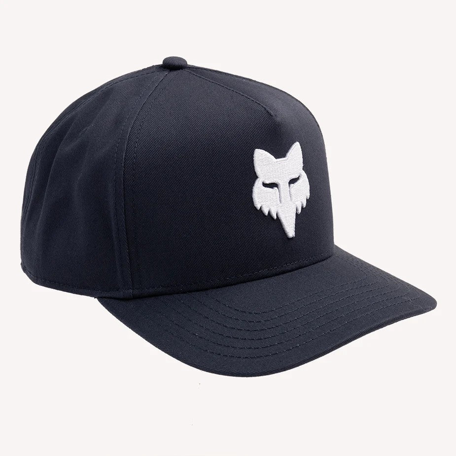 navy snapback cap with a white fox head emblem on the front panel