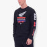 A black Fox Mens Honda Bar long sleeve tee shirt featuring white Honda wings and racing text, worn by a man.