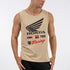 fox mens Honda tank gravel sleeveless beige top with large winged Honda logo and racing graphics