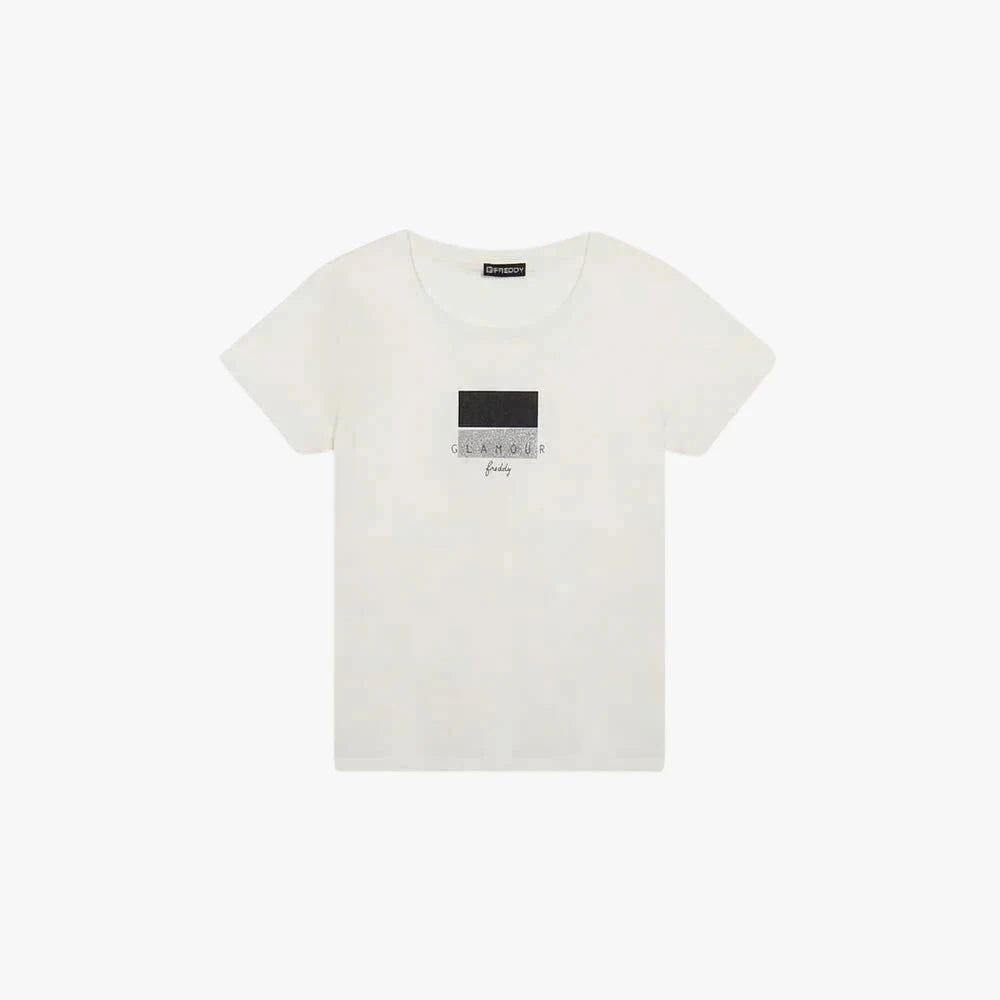 Freddy Womens Glamour Glitter Tee White Snow | Freddy