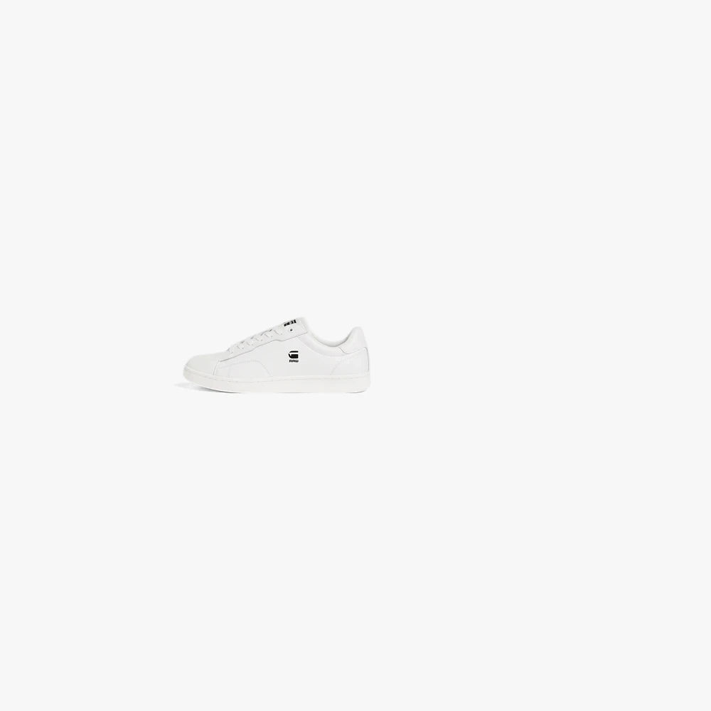 G Star Mens Cadet Leather Sneaker in white, presented in a clean side view. This low-top sneaker features laces and a subtle