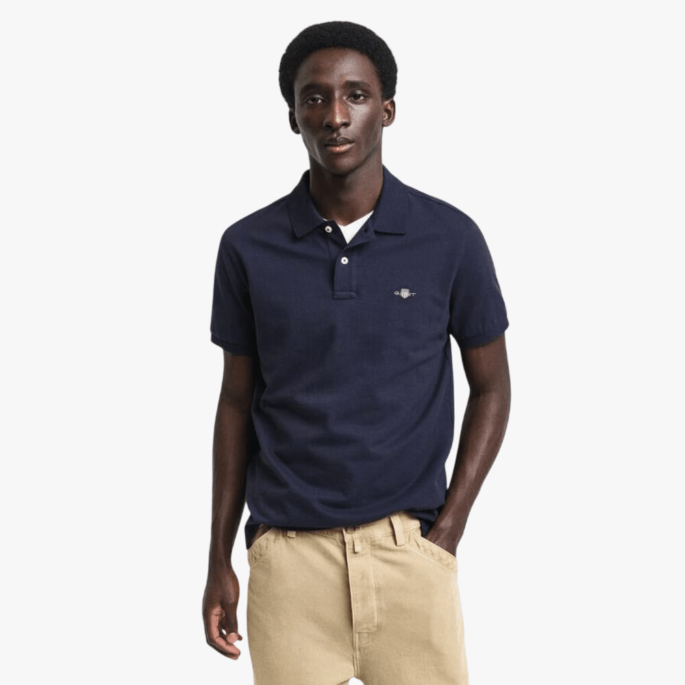 Gant Mens Slim Pique Short Sleeve Golfer Dark Blue | Gant