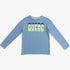 Guess Boys Long Sleeve Tee in medium blue, featuring a prominent layered GUESS logo on the chest in white, black, and neon