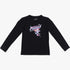 Guess Girls Long Sleeve Tee in black with a pastel geometric graphic on the front, soft cotton fabric for everyday wear.