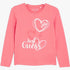 Guess Girls Long Sleeve Tee in medium pink, featuring a heart and &