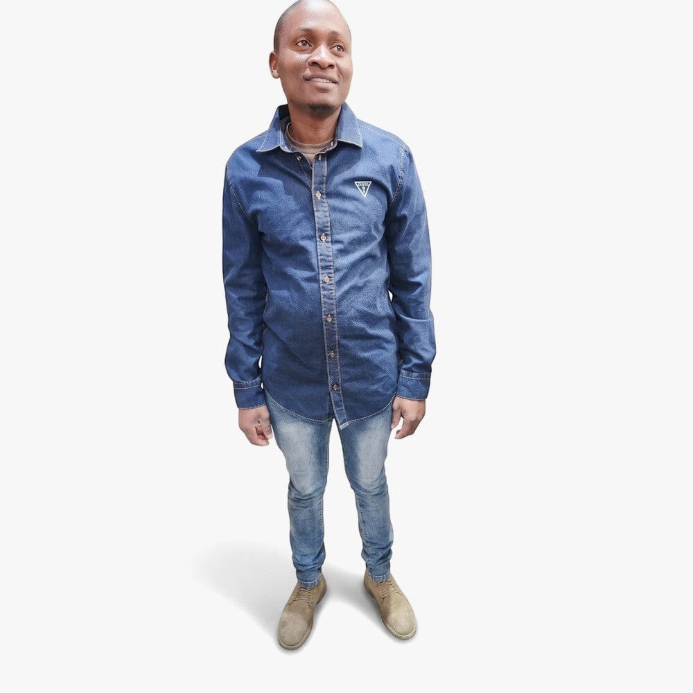Guess Mens Denim Long Sleeve Shirt Dark Wash | Guess