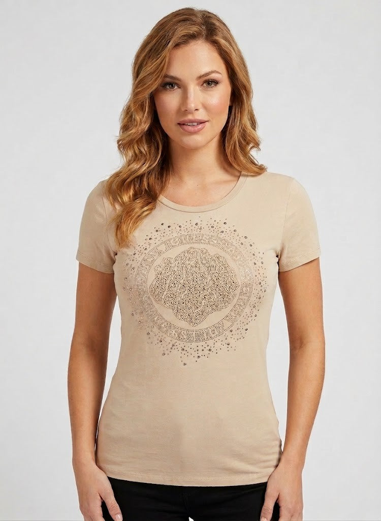 Guess Womens Elsie Bling Tee Stone