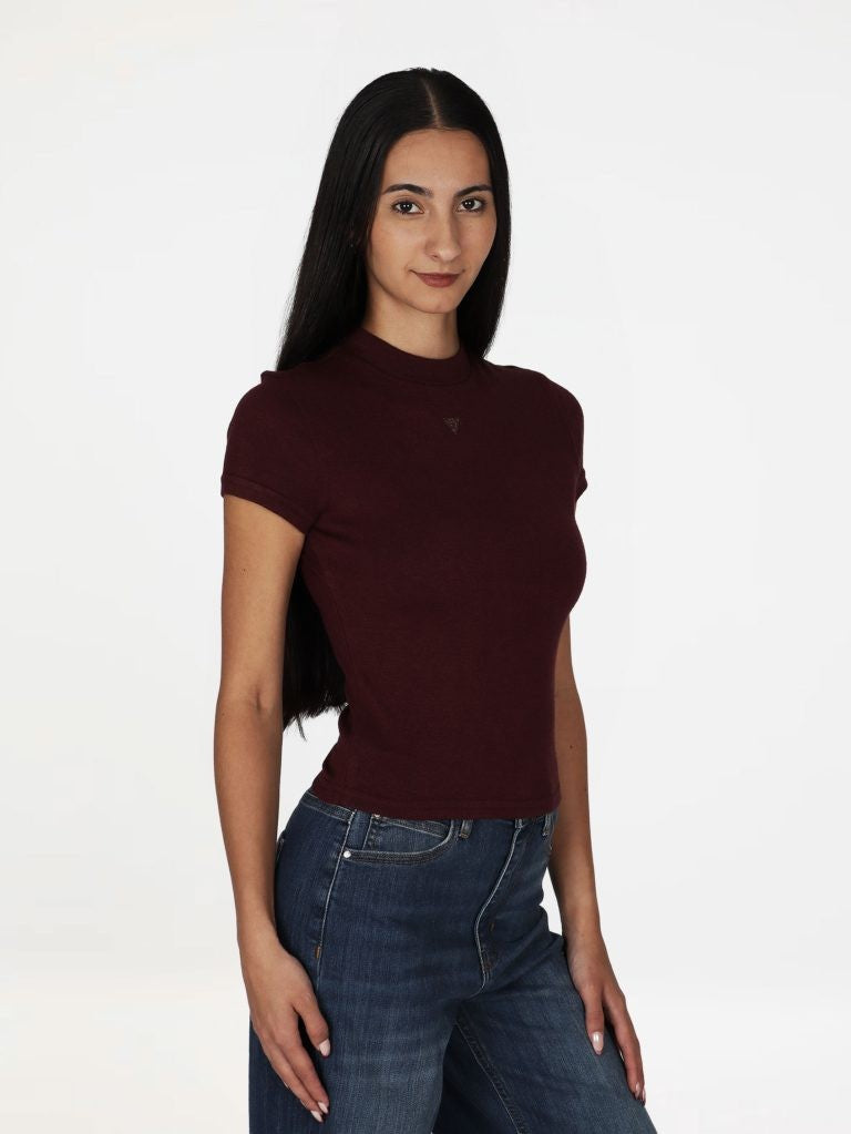 Guess Womens Licia Top Embellish Maroon