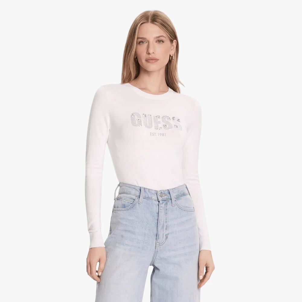 Model wearing a cream Guess Women&