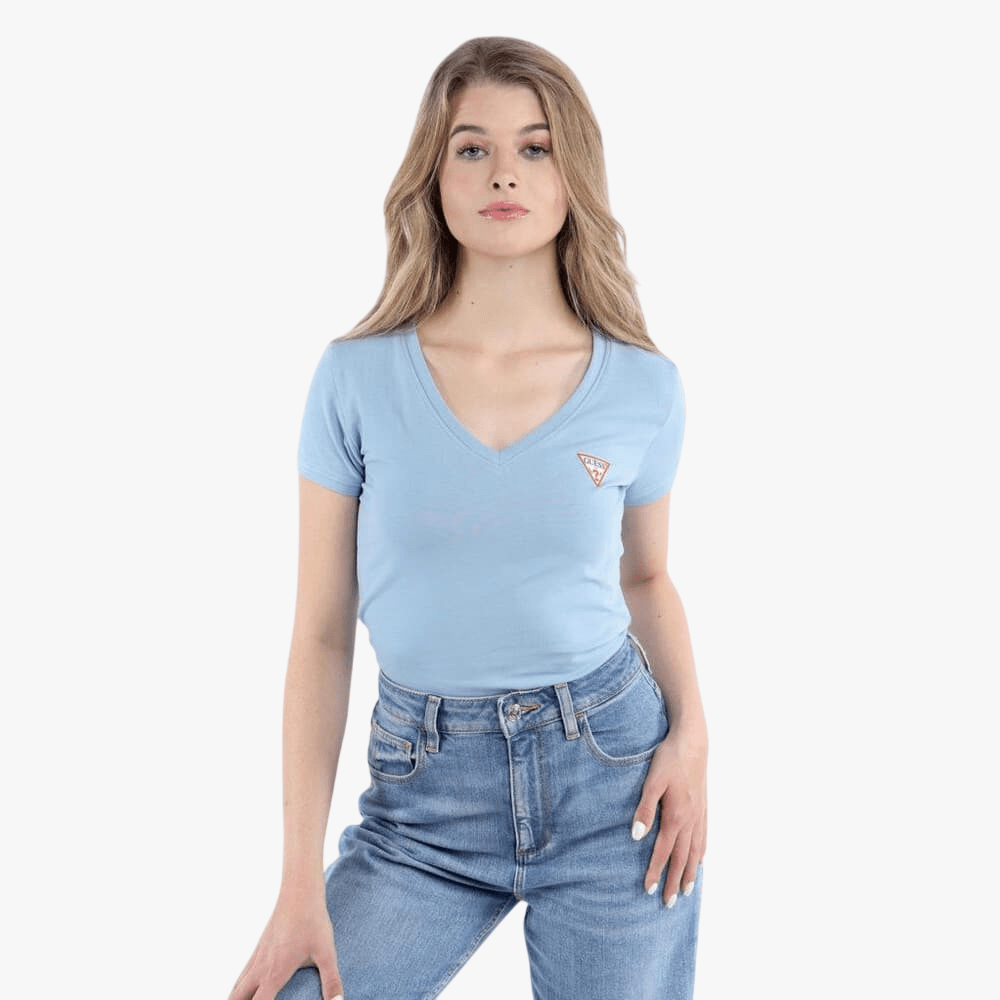 Guess Womens Vn Mini Triangle Short Sleeve Tee Light Blue | Guess
