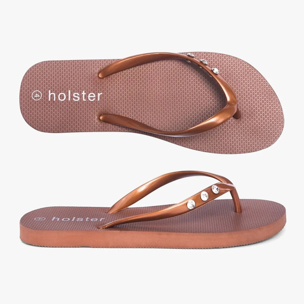 Holster Womens Holiday Flip Flops Bronze | Holster