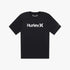 Hurley Women Oao Quickdry Rashguard Short Sleeve Black t-shirt with a white Hurley logo on the chest.