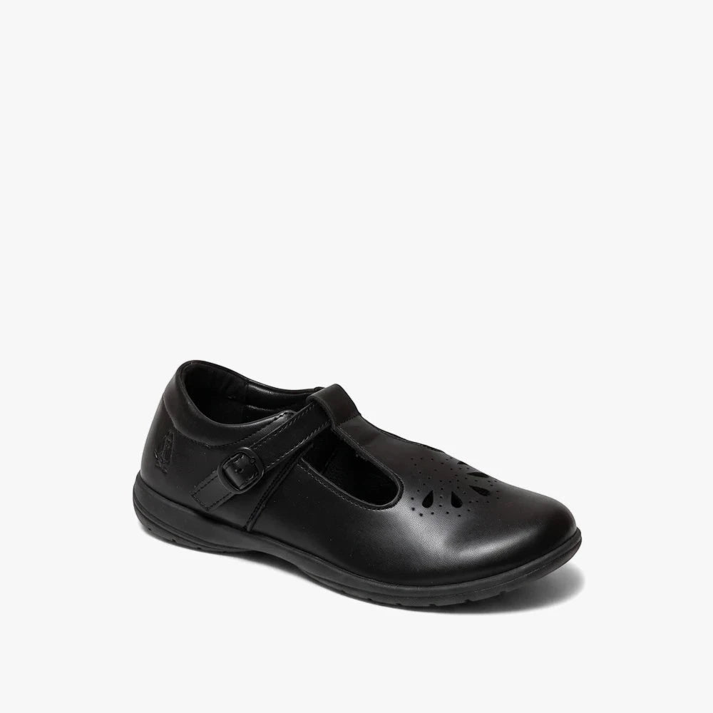 Hush Puppies Girls Kids School Crown T Strap Black Action Leather Shoe | Hush Puppies