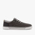 Hush Puppies Mens Jeromiah Washed Canvas Sneaker in black washed canvas with white laces and a white sole, viewed from the