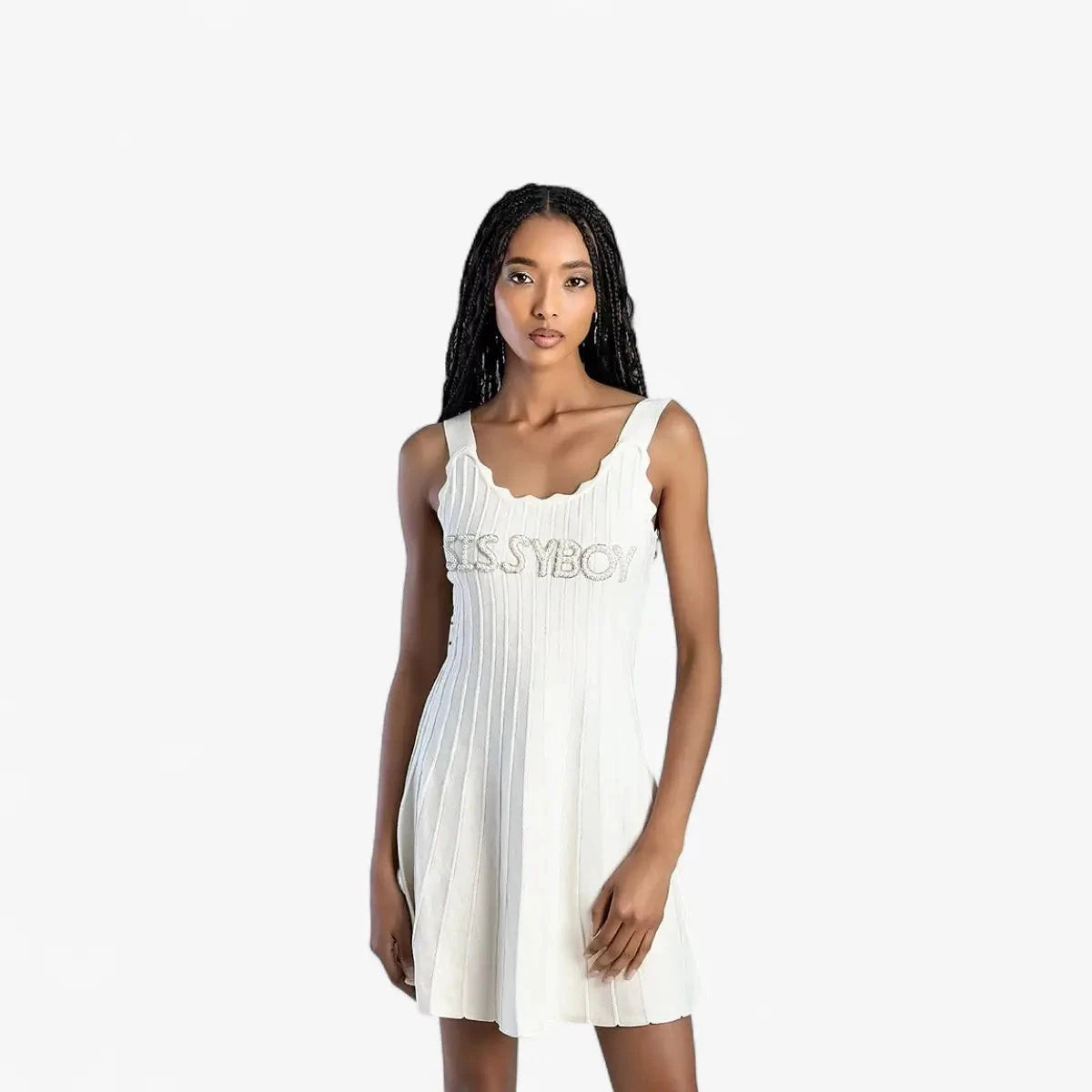 Sissy Boy Knitwear Mini Dress Flare Hem Scallop Edge Off White | Sissy Boy