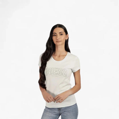Guess Womens Logo Lace Tee Light Blue | Guess