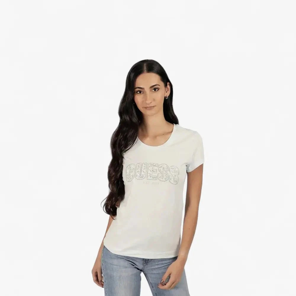 Guess Womens Logo Lace Tee Light Blue | Guess
