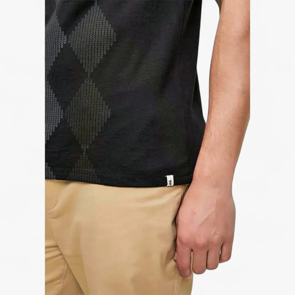 Pringle Mens Hugo All Over Argyle Short Sleeve Tee Black | Pringle