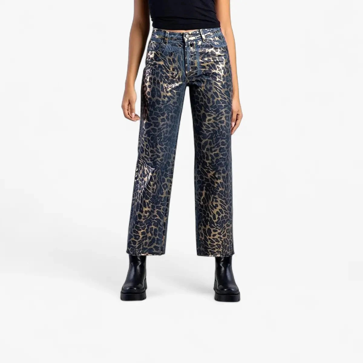 Sissy Boy High Waist Wide Leg Jean Leopard Foil Med Vintage | Sissy Boy